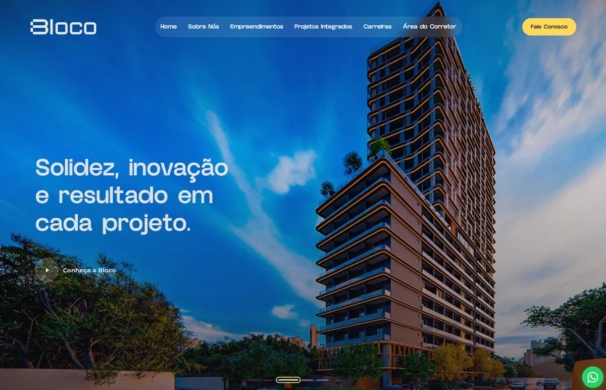 Site da Bloco, construtora, feito por Jônatas Torres