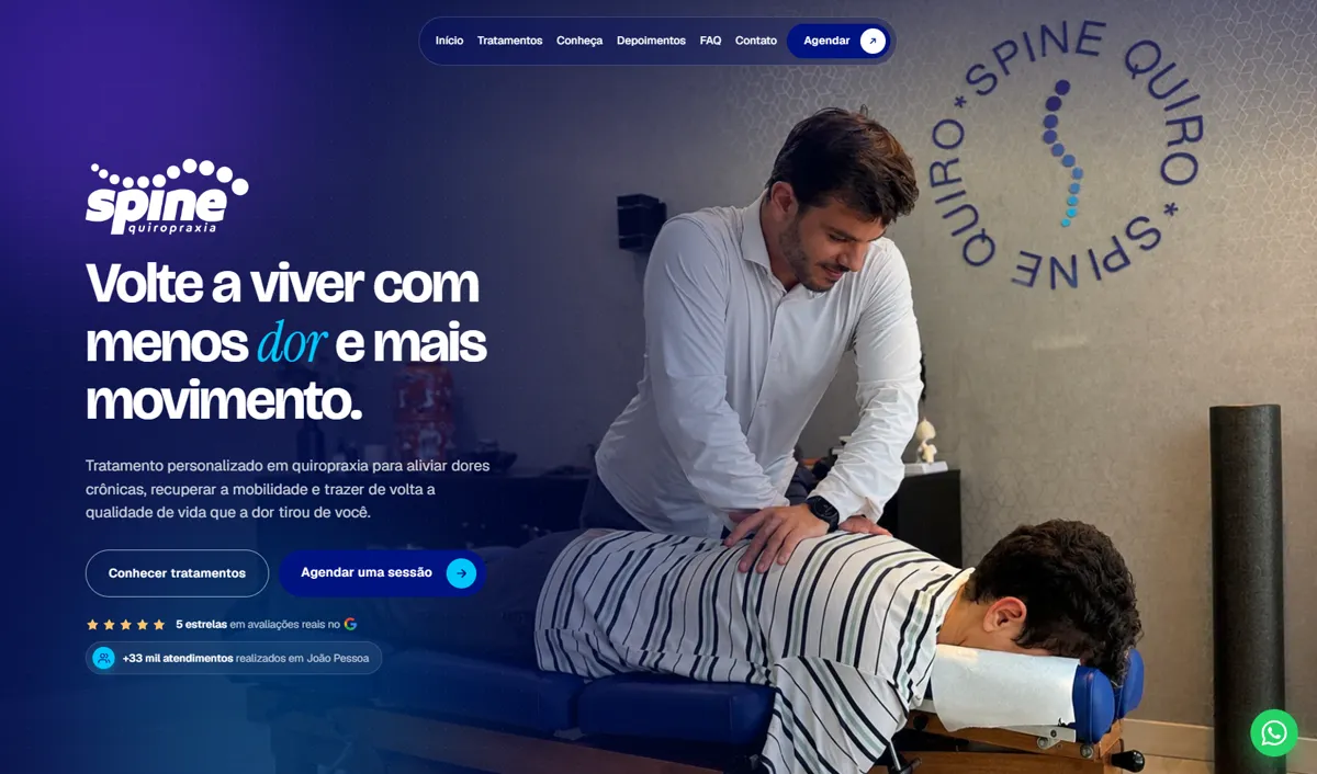 Site da Spine Quiropraxia, clínica de quiropraxia, feito por Jônatas Torres